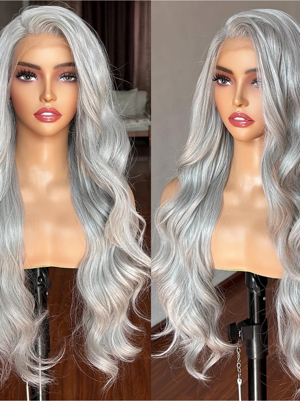 Silver Long Wavy Lace Front Wig - Women Hair